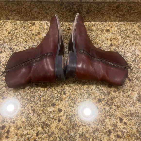 Frye short ankle boots leather zipper low heel block distressed western brown 7 - Picture 6 of 10